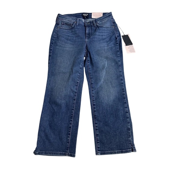 NYDJ Denim - NYDJ Womens Curves 360 Slim Straight Crop Side Slits Jeans Caliente Blue Size 0